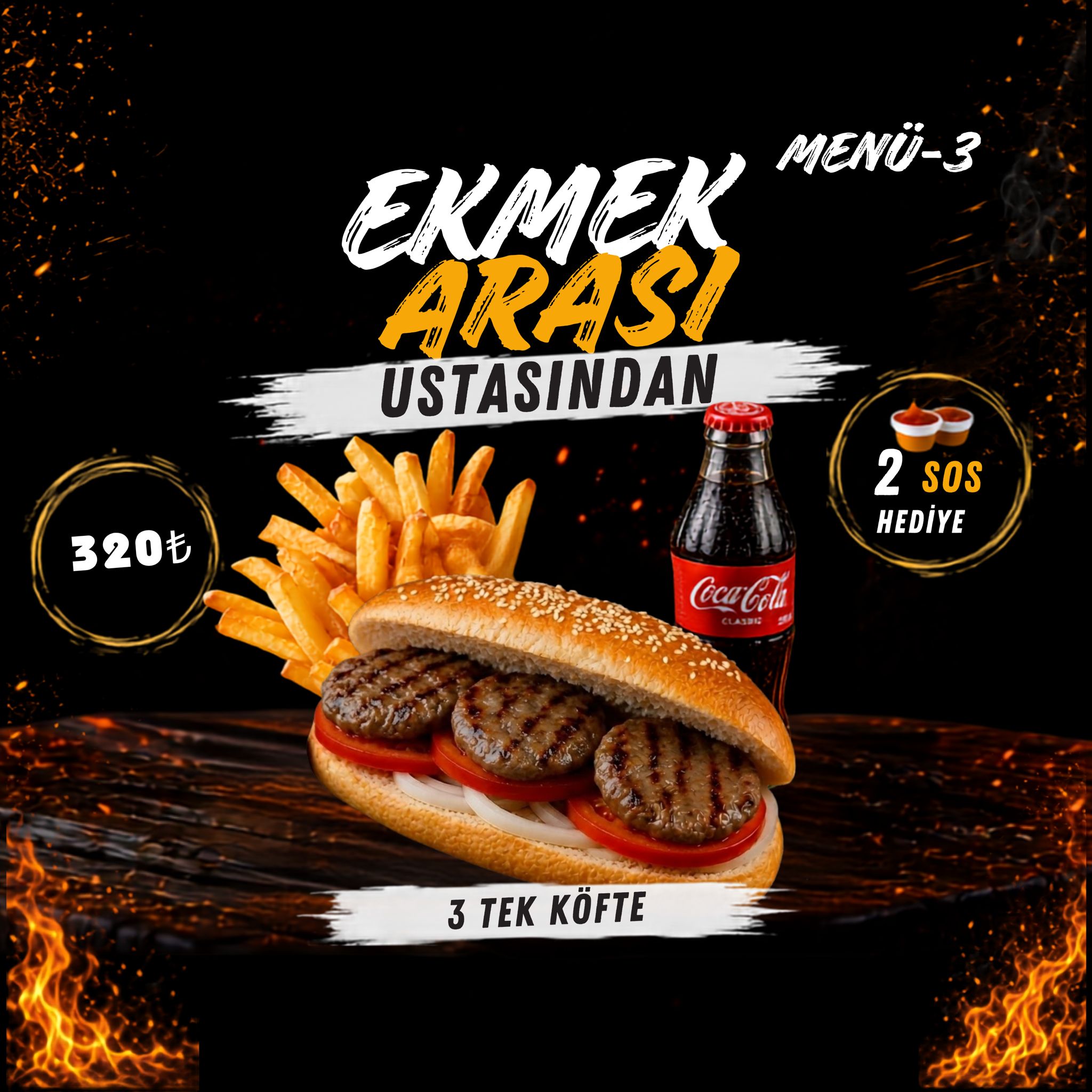 3 Tek Ekmek Arası Menü